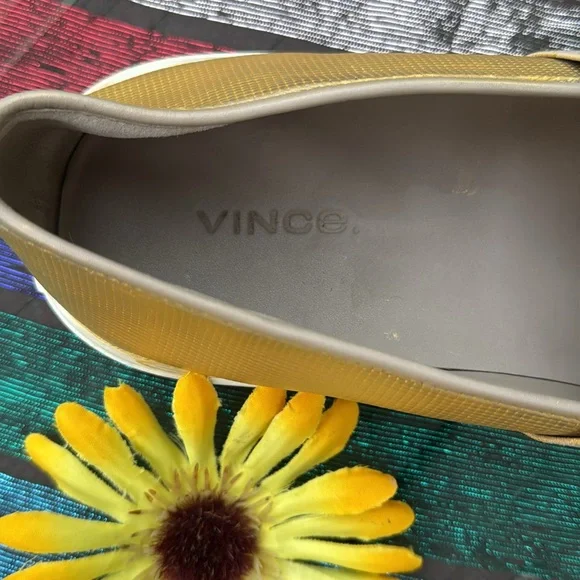 🩷 VINCE; Perforated Leather Blair Slip-On Sneaker in Metallic Gold; Wm. Sz. 9! - Picture 3 of 11